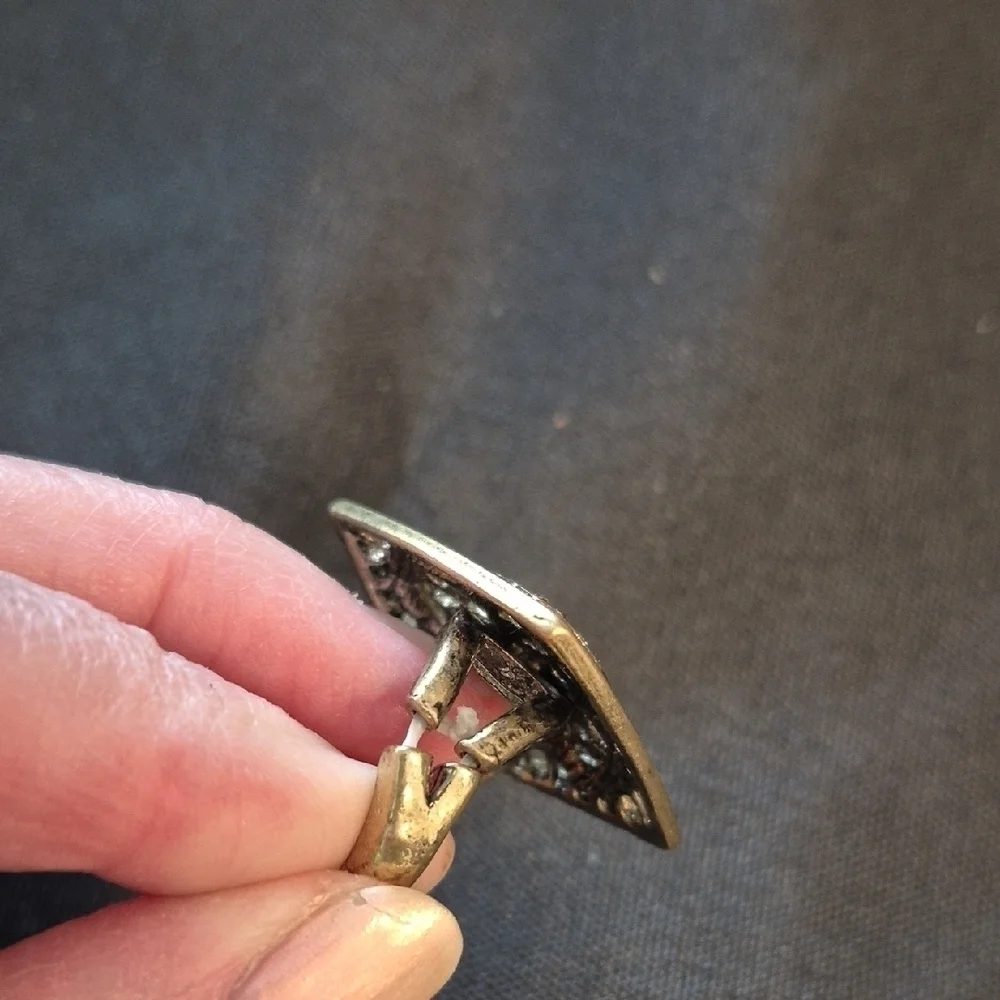 Vintage Style Statement Ring In Bronze And Rhinestone Detail, Adjustsble Sizing